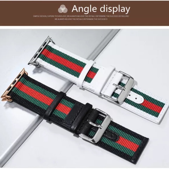 Canvas Leather Strap Nylon Watch Band for Apple Red & Green Strap Band - Picture 3 of 11